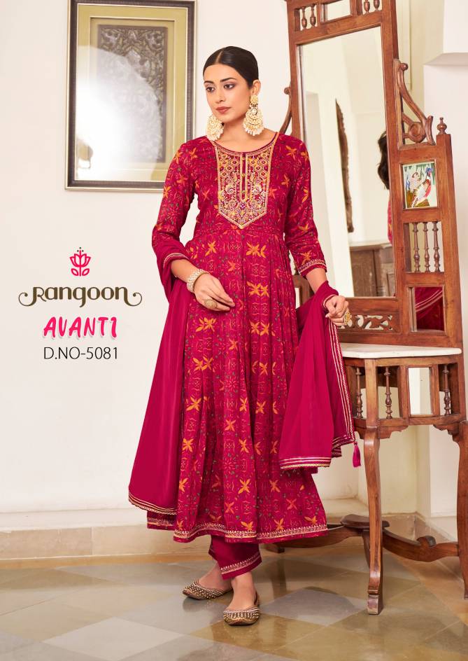 Avanti By Rangoon Embroidery Silk Anarkali Readymade Suits Wholesale Shop In Surat